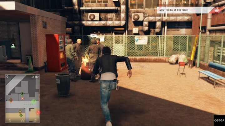 Find an empty bag - go to the next marker, and you will find a man, Diminutive Vagabond, who appropriated the jacket with a tiger - Yagami Detective Agency | Judgment side cases walkthrough - Side cases - Judgment Guide