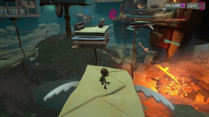 You need to remember that sometimes, while moving over envelopes, some of them drop faster than the others, making it easy to fall off - Psychonauts 2: Crullers Correspondence - walkthrough - Walkthrough - Psychonauts 2 Guide