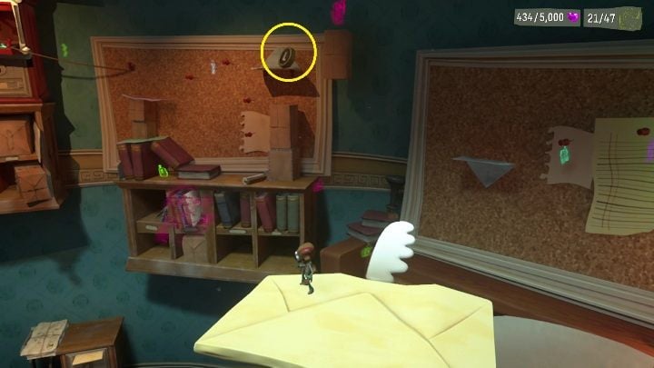 The L Key is a little further away, on the corkboard - Psychonauts 2: Crullers Correspondence - walkthrough - Walkthrough - Psychonauts 2 Guide