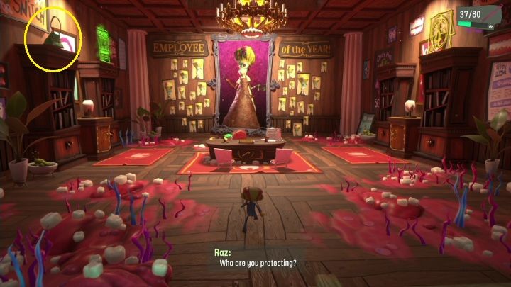 This secret can be found on a bookshelf, on the left - Psychonauts 2: Emotional Baggage, Lobotos Labyrinth - where to find? - Lobotos Labryinth - Psychonauts 2 game guide