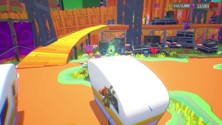 This tag is on the roof of the trailer, right behind the stage - Psychonauts 2: Emotional Baggage, PSI Kings Sensorium - where to find? - PSI Kings Sensorium - Psychonauts 2 Guide