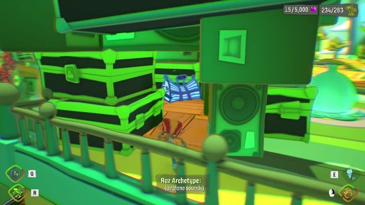 The dufflebag is hidden between suitcases and speakers - Psychonauts 2: Emotional Baggage, PSI Kings Sensorium - where to find? - PSI Kings Sensorium - Psychonauts 2 Guide