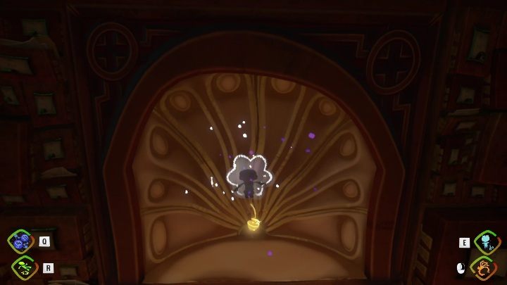 To get to this secret, you have to jump through thoughts to a small hole in the wall - Psychonauts 2: Nuggets of wisdom, Cassies Collection - where to find? - Cassies Collection - Psychonauts 2 Guide