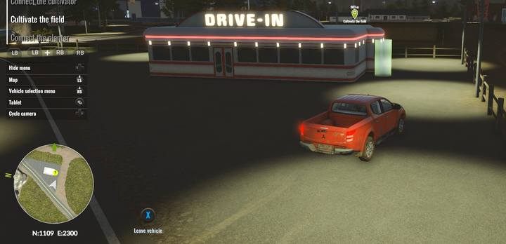 A drive-in in the western part of the map. - Greenhouse, small animals and investments, Pure Farming 2018 Walkthrough - Story Mode - Pure Farming 2018 Game Guide