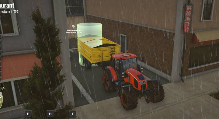 The trailer with goods should be placed on the small path next to the bar. - The world at your feet | Story mode walkthrough Pure Farming 2018 - Story Mode - Pure Farming 2018 Game Guide