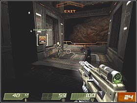 After the fight, walk on the bridge - Hangar Perimeter - Walkthrough - Quake 4 - Game Guide and Walkthrough