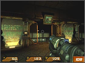 Walk ahead all the time until youll come across three elevators panes (#108) - Dispersal Facility - Walkthrough - Quake 4 - Game Guide and Walkthrough