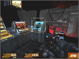 After short ride, youll reach the hall with TV screen (you can see Makron on it) - Nexus Core - Walkthrough - Quake 4 - Game Guide and Walkthrough