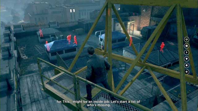 You wont ambush them from the roof. They will spot you as soon as you get closer - Act V, part 2 - Return To The University - Walkthrough - Quantum Break - Game Guide and Walkthrough