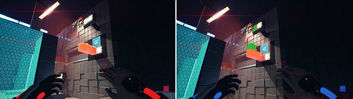 Pull the orange cube out of the wall, as can be seen in the first screenshot, create a green cube and throw it down on the extended element - QUBE 2 - Chapter 4 - Lost in Transmission - Walkthrough - Q.U.B.E. 2 Game Guide