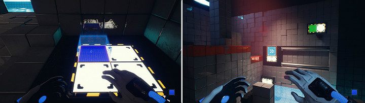 Create a blue cube on one of the panels and jump on the elevation - QUBE 2 - Chapter 4 - Lost in Transmission - Walkthrough - Q.U.B.E. 2 Game Guide