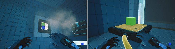 Stand on the large button located right next to the abyss to activate the fans - QUBE 2 - Chapter 5 - Tangled (The Machine) - Walkthrough - Q.U.B.E. 2 Game Guide