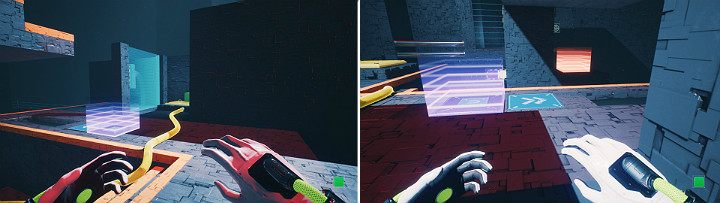 Green cube will be reflected by the magnet, landing on the button that activates the mechanism - QUBE 2 - Chapter 11 - The Abyss - Walkthrough - Q.U.B.E. 2 Game Guide