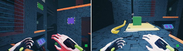 Return to the first panel and create a green cube and a blue cube beneath it - QUBE 2 - Chapter 11 - The Abyss - Walkthrough - Q.U.B.E. 2 Game Guide