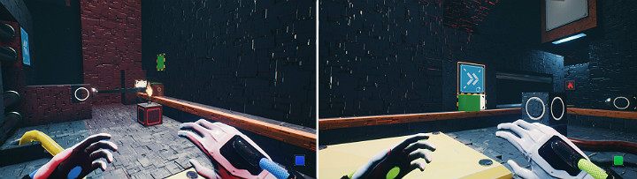 Once again, create a green cube and cover it in oil, then move the crane left and create a green cube at the left socket of the panel - QUBE 2 - Chapter 11 - The Abyss - Walkthrough - Q.U.B.E. 2 Game Guide