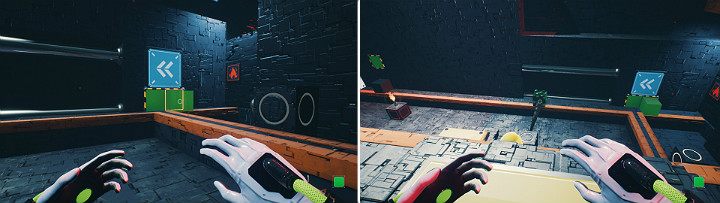 Create a new green cube and proceed upstairs through the open door and stand on the button found on your left - QUBE 2 - Chapter 11 - The Abyss - Walkthrough - Q.U.B.E. 2 Game Guide