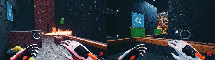 Youll create a flamethrower that will set the green cube on fire - QUBE 2 - Chapter 11 - The Abyss - Walkthrough - Q.U.B.E. 2 Game Guide