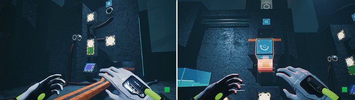 Create a green and blue cube as shown in screenshot 1 and release the green cube to attach it to the magnet - QUBE 2 - Chapter 11 - The Abyss - Walkthrough - Q.U.B.E. 2 Game Guide