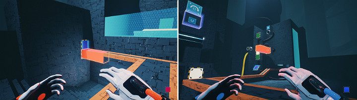 Get to the left side of the room and create a blue cube in the upper part of the side panel and an orange cube beneath it - QUBE 2 - Chapter 11 - The Abyss - Walkthrough - Q.U.B.E. 2 Game Guide