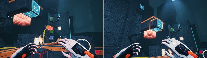 Delete the orange cube and wait for the green cube to be attracted by the magnet, then set the wall in a vertical position - QUBE 2 - Chapter 11 - The Abyss - Walkthrough - Q.U.B.E. 2 Game Guide