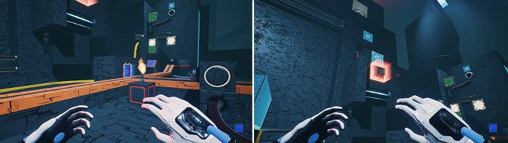 Create a blue cube in the bottom panel in the middle of the ramp, then switch the magnets color to blue - QUBE 2 - Chapter 11 - The Abyss - Walkthrough - Q.U.B.E. 2 Game Guide