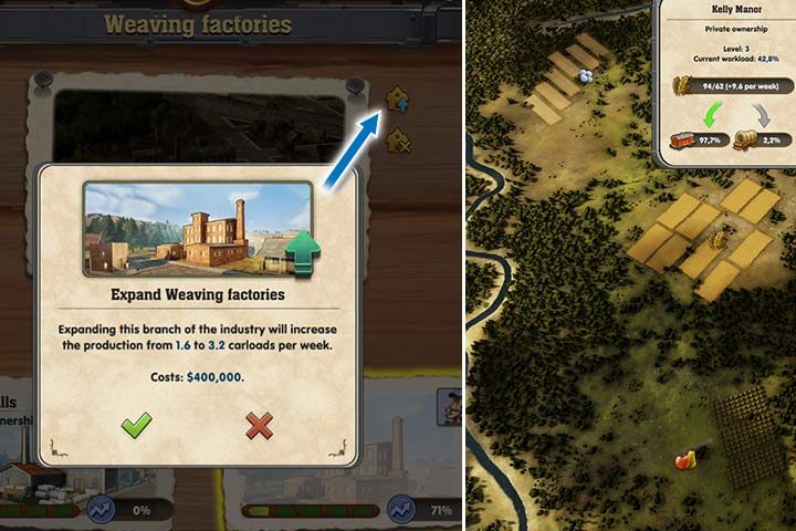You can improve factories, but it is an expensive investment. Production centers, such as farms, increase their capabilities if you frequently transport large amounts of their products. The number of fields or orchards pictures how high a level the facility has. - How to develop cities and factories? | Begginers Game Guide - Beginners Game Guide - Railway Empire Game Guide