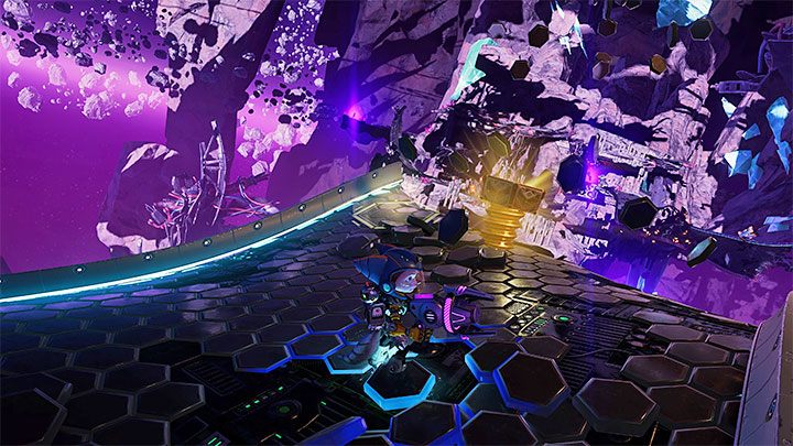 You will find the collectible you are looking for at the very end of the last magnetic path - Ratchet & Clank Rift Apart: Blizar Prime - collectibles, list of all, map - Secrets and Collectibles - Ratchet & Clank Rift Apart Guide