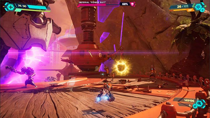 You will advance to the next phase of the battle after the Imperial Machine has lost 25% of its health points - Ratchet & Clank Rift Apart: Emperor Nefarious, the final boss - how to defeat him? - Bosses - Ratchet & Clank Rift Apart Guide