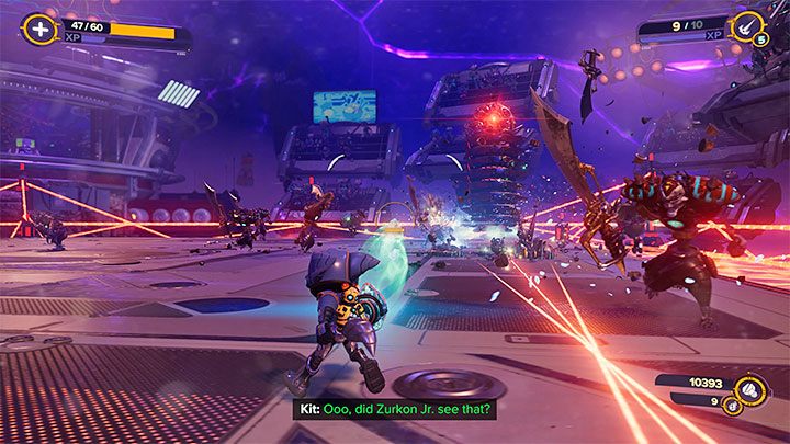 To win this battle, try to use the best weapons you have - Ratchet & Clank Rift Apart: Arena, Silver Cup - walkthrough, all fights - Scarst Debris Cloud - Ratchet & Clank Rift Apart Guide