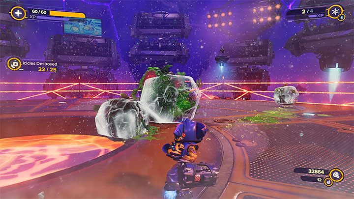 This is a fairly easy round in which your task is to turn opponents into ice cubes and then eliminate them - Ratchet & Clank Rift Apart: Arena, Silver Cup - walkthrough, all fights - Scarst Debris Cloud - Ratchet & Clank Rift Apart Guide