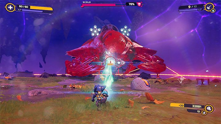 Scolo the Seekerpede has a similar set of attacks to the "regular" Seekerpede - Ratchet & Clank Rift Apart: Arena, Silver Cup - walkthrough, all fights - Scarst Debris Cloud - Ratchet & Clank Rift Apart Guide