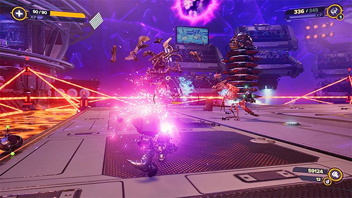 To win the fight, you must defeat 5 enemy waves - Ratchet & Clank Rift Apart: Arena, Gold Cup - walkthrough, all fights - Scarst Debris Cloud - Ratchet & Clank Rift Apart Guide