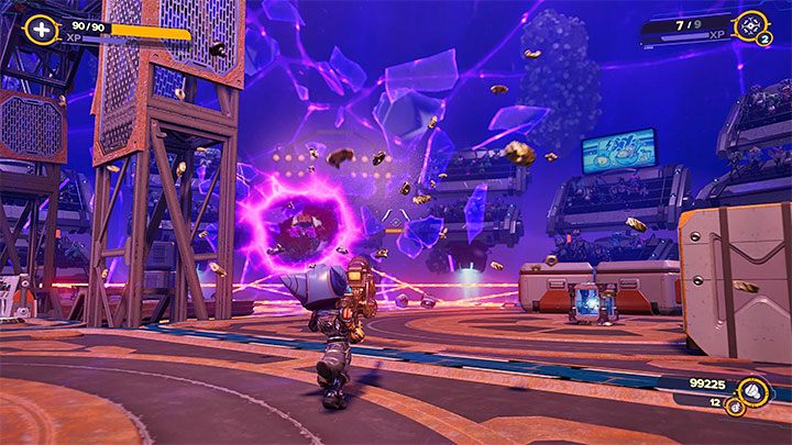 In this fight, you have to defeat 3 waves of enemies using the Headhunter sniper rifle - Ratchet & Clank Rift Apart: Arena, Gold Cup - walkthrough, all fights - Scarst Debris Cloud - Ratchet & Clank Rift Apart Guide