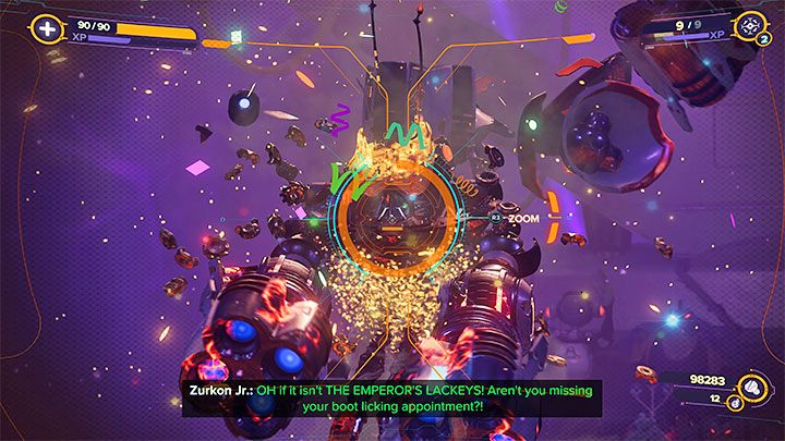 Try to always aim at your enemies' heads - Ratchet & Clank Rift Apart: Arena, Gold Cup - walkthrough, all fights - Scarst Debris Cloud - Ratchet & Clank Rift Apart Guide