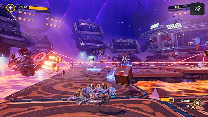 In this fight, you have to defeat the Vroom Goons in low gravity conditions - Ratchet & Clank Rift Apart: Arena, Gold Cup - walkthrough, all fights - Scarst Debris Cloud - Ratchet & Clank Rift Apart Guide