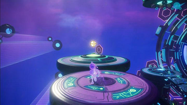 Stay still and wait for the projections to reach the pressure plate in picture 1 - Ratchet & Clank Rift Apart: Clank, Return to Savali - puzzle guide, list - Clank and Kit Riddles - Ratchet & Clank Rift Apart Guide