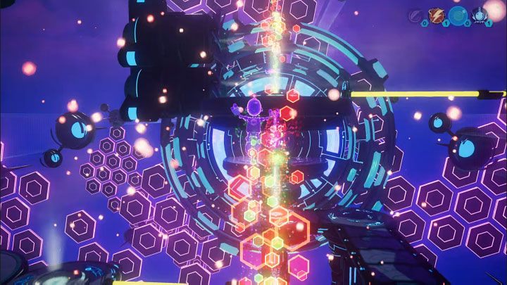 Run through the green area to speed up, and then through the red area to catapult Clank to another high ledge shown in the picture - Ratchet & Clank Rift Apart: Clank, Return to Savali - puzzle guide, list - Clank and Kit Riddles - Ratchet & Clank Rift Apart Guide