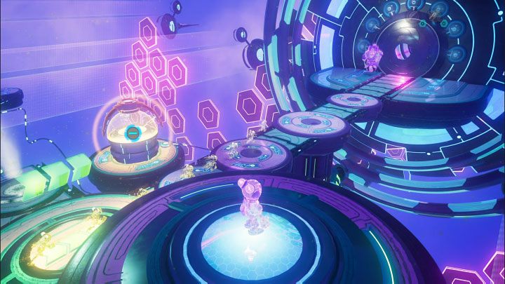 Activating the generator will rotate the nearby large platform by 90 degrees - Ratchet & Clank Rift Apart: Kit, Return to Sargasso - puzzle guide, list - Clank and Kit Riddles - Ratchet & Clank Rift Apart Guide