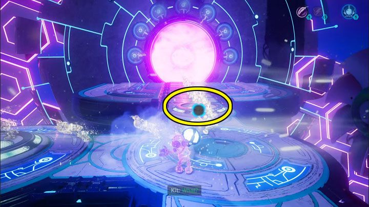 Return with the heavy sphere all the way to the starting point (you can do a double jump along the way) - Ratchet & Clank Rift Apart: Kit, Return to Sargasso - puzzle guide, list - Clank and Kit Riddles - Ratchet & Clank Rift Apart Guide