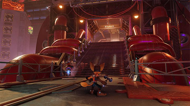 A linear path will lead you to the factory entrance - Ratchet & Clank Rift Apart: Marketplace and factory exploration - walkthrough - Nefarious City - Ratchet & Clank Rift Apart Guide