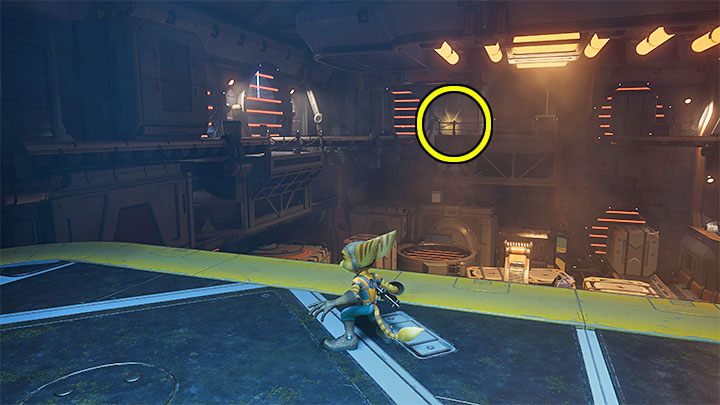 Bounce off the walls to reach the upper level of the hall - Ratchet & Clank Rift Apart: Marketplace and factory exploration - walkthrough - Nefarious City - Ratchet & Clank Rift Apart Guide