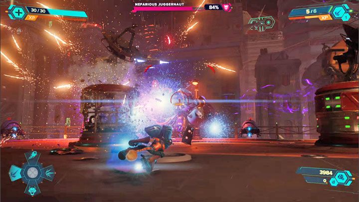 You can use various weapons to attack the boss, with the Negatron Collider being particularly effective - Ratchet & Clank Rift Apart: Investigate the Nefarious Statue - Nefarious City - Ratchet & Clank Rift Apart Guide