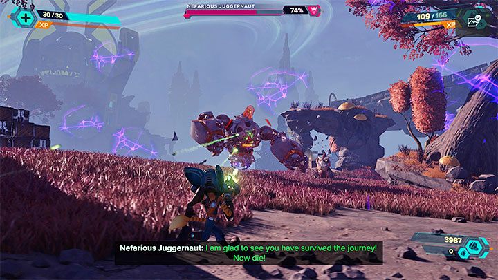 The jaggernaut will take the fight to another dimension at some point - Ratchet & Clank Rift Apart: Investigate the Nefarious Statue - Nefarious City - Ratchet & Clank Rift Apart Guide
