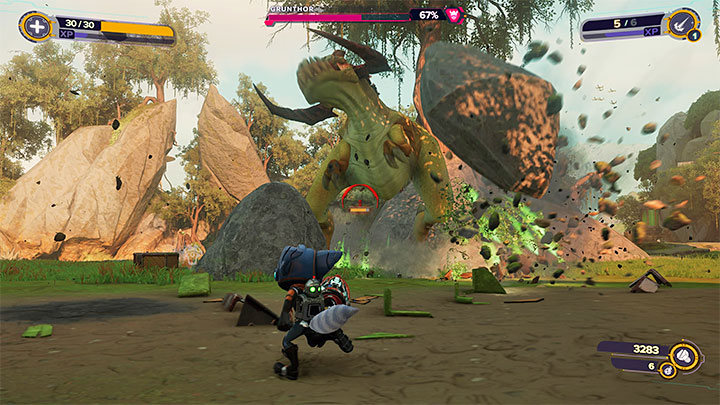 Before you decide to set out on the trail of a friendly flying bot, you can optionally look around a bit - Ratchet & Clank Rift Apart: Swamps, Find a way to reach the Morts - walkthrough - Sargasso - Ratchet & Clank Rift Apart Guide