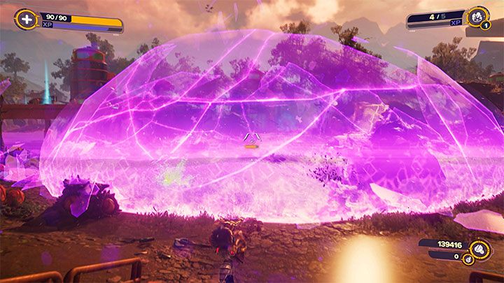 RYNO works by creating gaps into other dimensions through which huge (random) objects fall - Ratchet & Clank Rift Apart: RYNO, the ultimate weapon - Spyobots list - Secrets and Collectibles - Ratchet & Clank Rift Apart Guide