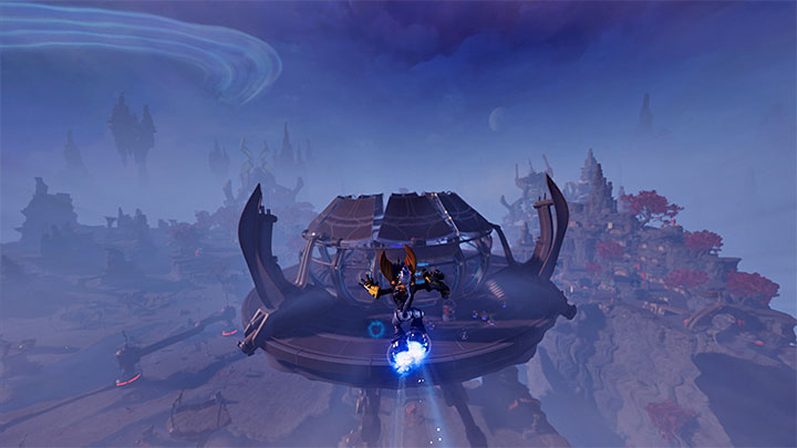 Use the hoverboots to hover over the arrow platforms to reach an even higher speed - Ratchet & Clank Rift Apart: Accessing the Archives - walkthrough - Savali - Ratchet & Clank Rift Apart Guide