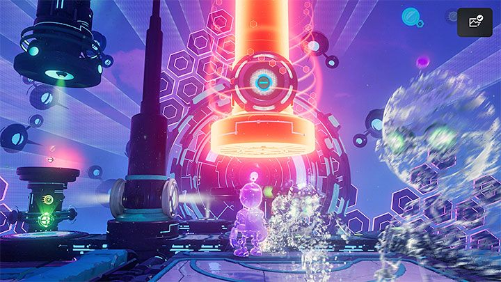 Start by taking the lift sphere located on the right side - Ratchet & Clank Rift Apart: Clank, Sargasso - puzzle guide, list - Clank and Kit Riddles - Ratchet & Clank Rift Apart Guide