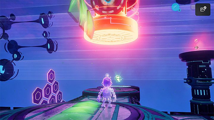 Take the lift sphere to the working machine on the left in the above picture - Ratchet & Clank Rift Apart: Clank, Sargasso - puzzle guide, list - Clank and Kit Riddles - Ratchet & Clank Rift Apart Guide