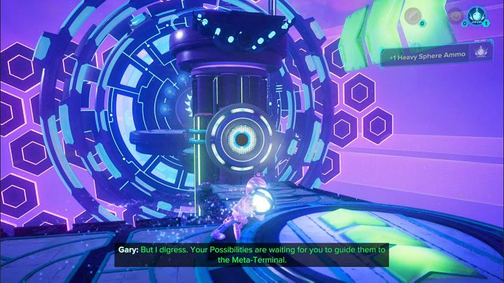 Use the heavy sphere immediately on the lift next to it - throw the sphere into the slot shown in the picture - Ratchet & Clank Rift Apart: Clank, Blizar Prime - puzzle guide, list - The riddles of Clank and Kit - Ratchet & Clank Rift Apart Guide