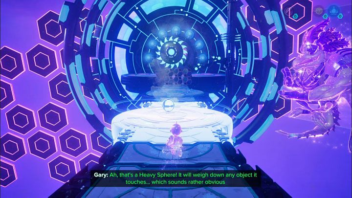By lowering the lift, you will be able to take the other heavy sphere that was lying on top of it - Ratchet & Clank Rift Apart: Clank, Blizar Prime - puzzle guide, list - The riddles of Clank and Kit - Ratchet & Clank Rift Apart Guide